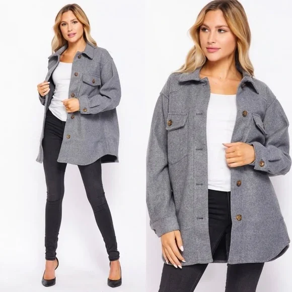 Love Tree Oversized Charcoal Gray Shacket size L Fall Winter Comfy Warm Cozy - Picture 2 of 8